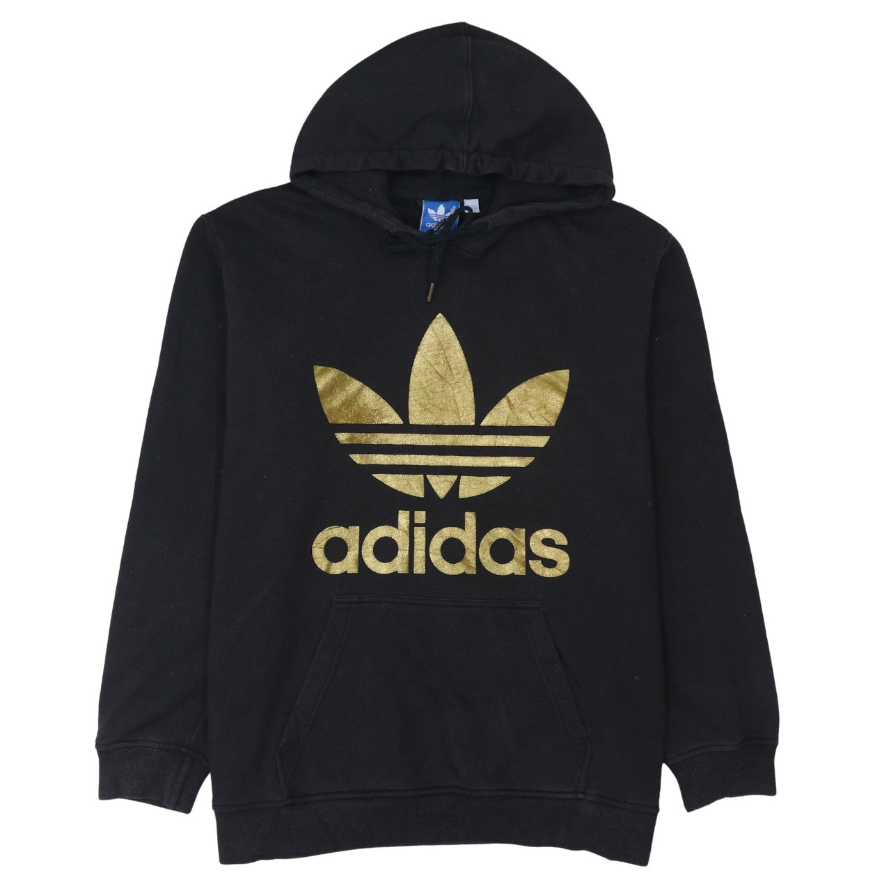 Adidas Mens Black Gold Logo Pullover Hoodie XL Fleece