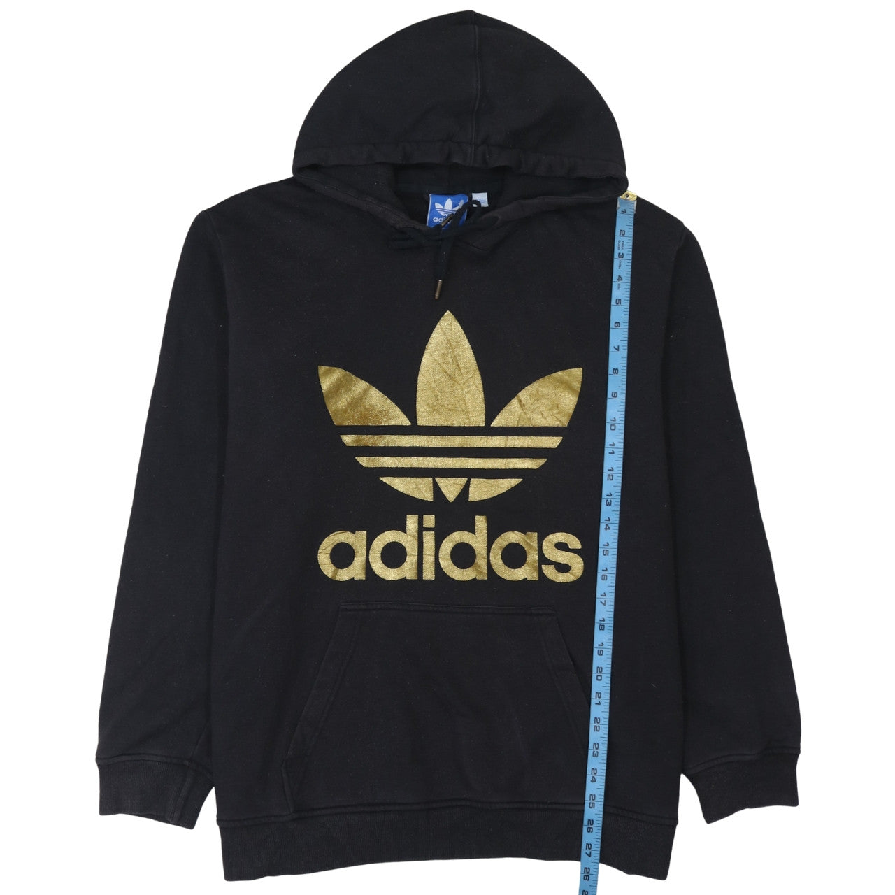 Adidas Mens Black Gold Logo Pullover Hoodie XL Fleece