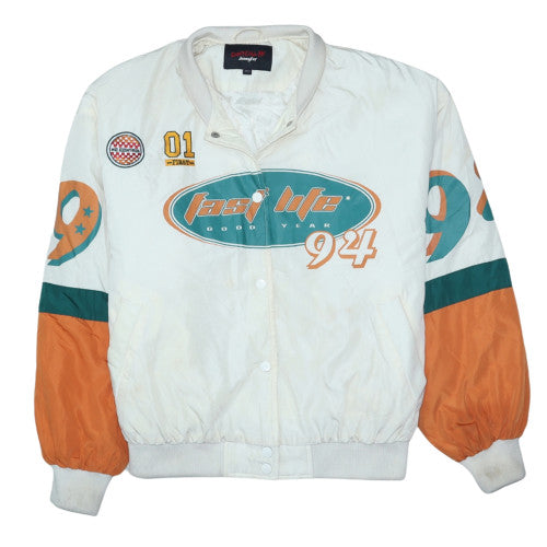 Jennyfer Women's White Racing Bomber Jacket XS Retro 90s Style