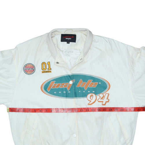 Jennyfer Women's White Racing Bomber Jacket XS Retro 90s Style