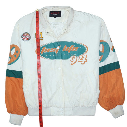 Jennyfer Women's White Racing Bomber Jacket XS Retro 90s Style