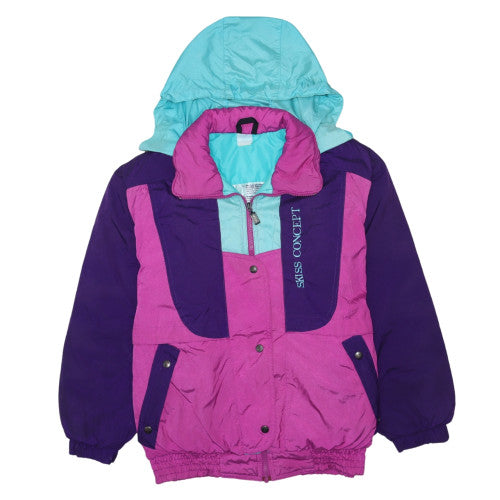 Swiss Concept Women's Multicoloured Ski Jacket Hooded M Retro 90s Winter Coat