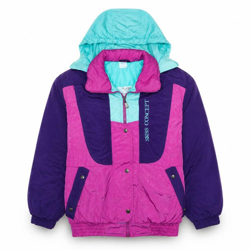Swiss Concept Women's Multicoloured Ski Jacket Hooded M Retro 90s Winter Coat