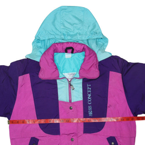 Swiss Concept Women's Multicoloured Ski Jacket Hooded M Retro 90s Winter Coat