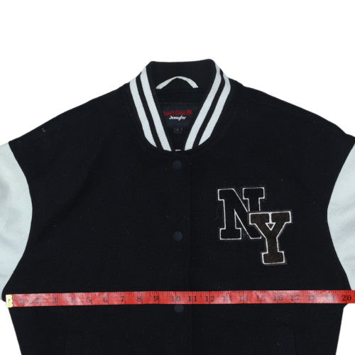 Jennyfer Womens Black Varsity Jacket S College Style NY Patch