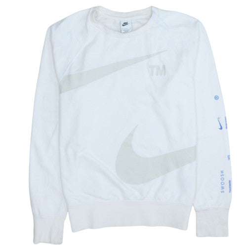 Nike Men's White Small Pullover Sweatshirt with Logo Print