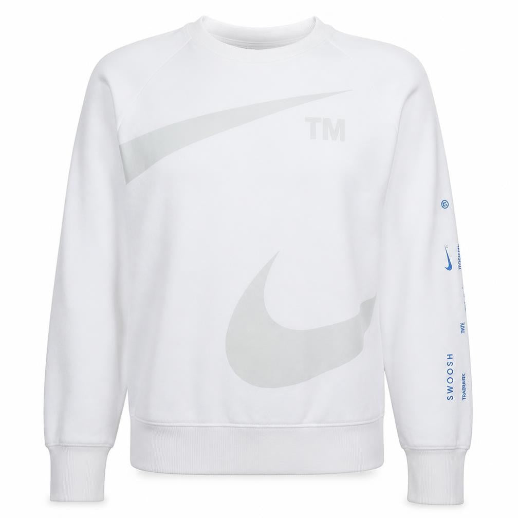 Front view of Nike Men's White Small Pullover Sweatshirt with Logo Print