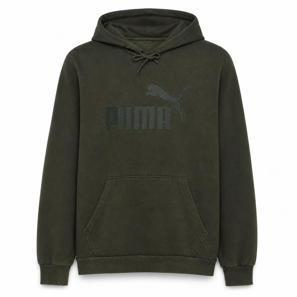 Front view of Puma Men's Green Pullover Hoodie, size M, Regular Fit Sports Style