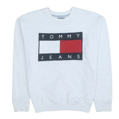 Tommy Jeans Men's White XS Pullover Sweatshirt Crew Neck Logo