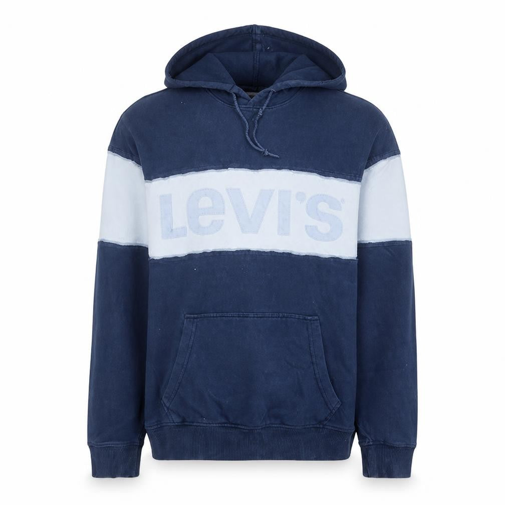 Front view of Levi's Men's Blue Pullover Hoodie Medium Cotton Logo