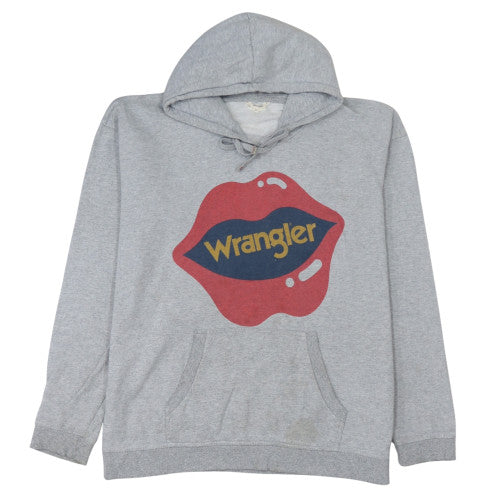 Wrangler Mens Grey Pullover Hoodie M Graphic Lips Logo Sweatshirt