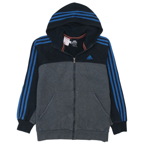 Adidas Boys Black & Grey Full Zip Hoodie Size 14A Essentials Fleece