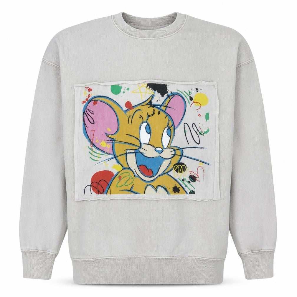 Front view of Tom and Jerry Men's Grey XS Crew Neck Graphic Sweatshirt