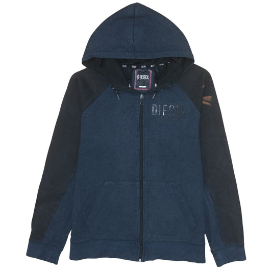 Diesel Men Blue Full Zip Hoodie L Cotton Blend Logo Hooded Sweatshirt