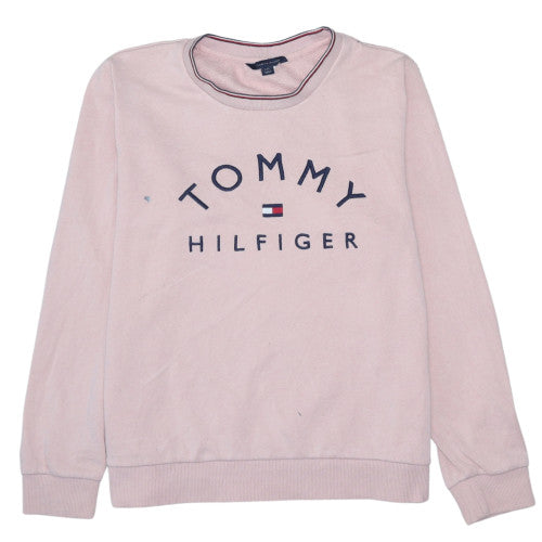 Tommy Hilfiger Women Pink Logo Cotton Crew Neck Sweatshirt L