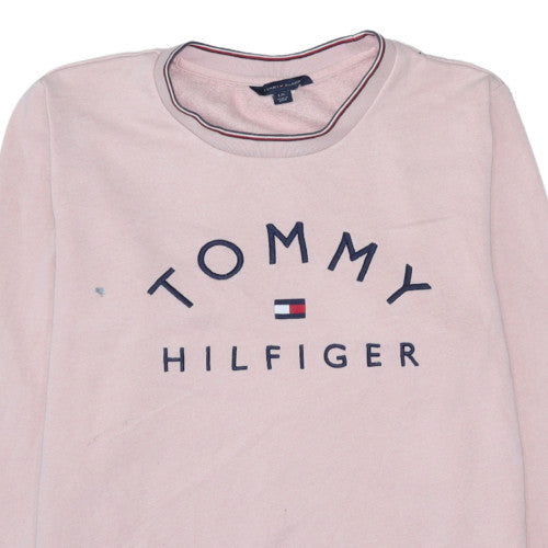 Tommy Hilfiger Women Pink Logo Cotton Crew Neck Sweatshirt L