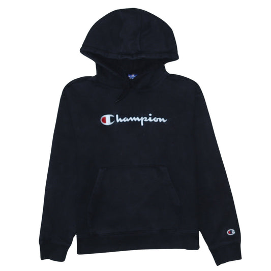 Champion Women Black Medium Pullover Hoodie 100% Cotton Logo Print