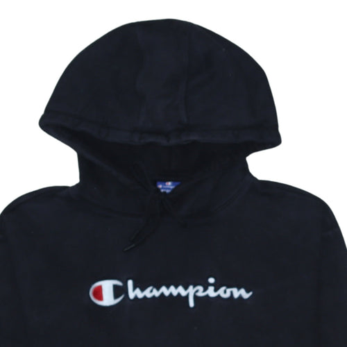 Champion Women Black Medium Pullover Hoodie 100% Cotton Logo Print