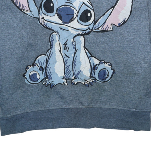 Disney Women’s Blue Stitch Hoodie L 14/16 Pullover Hooded Sweatshirt