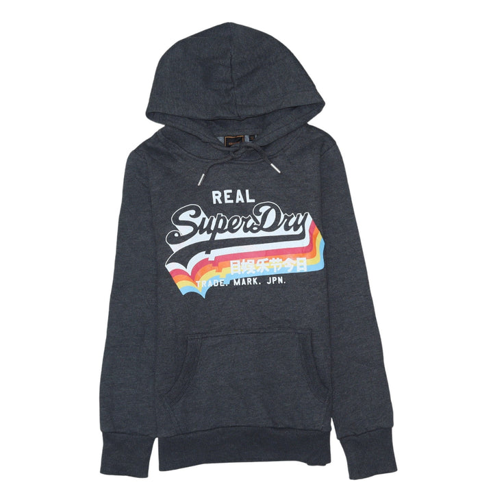 Superdry Womens Dark Grey Pullover Hoodie Size M Graphic Print