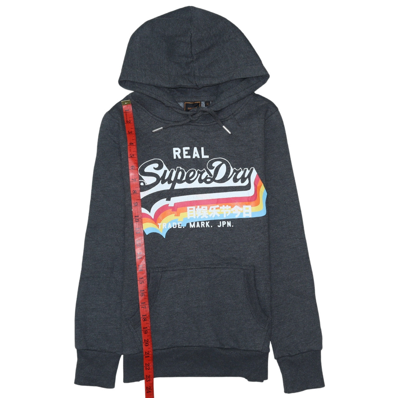 Superdry Womens Dark Grey Pullover Hoodie Size M Graphic Print