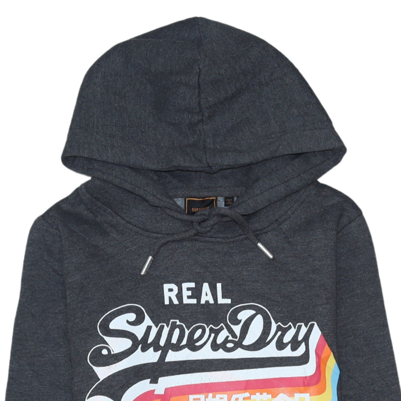 Superdry Womens Dark Grey Pullover Hoodie Size M Graphic Print