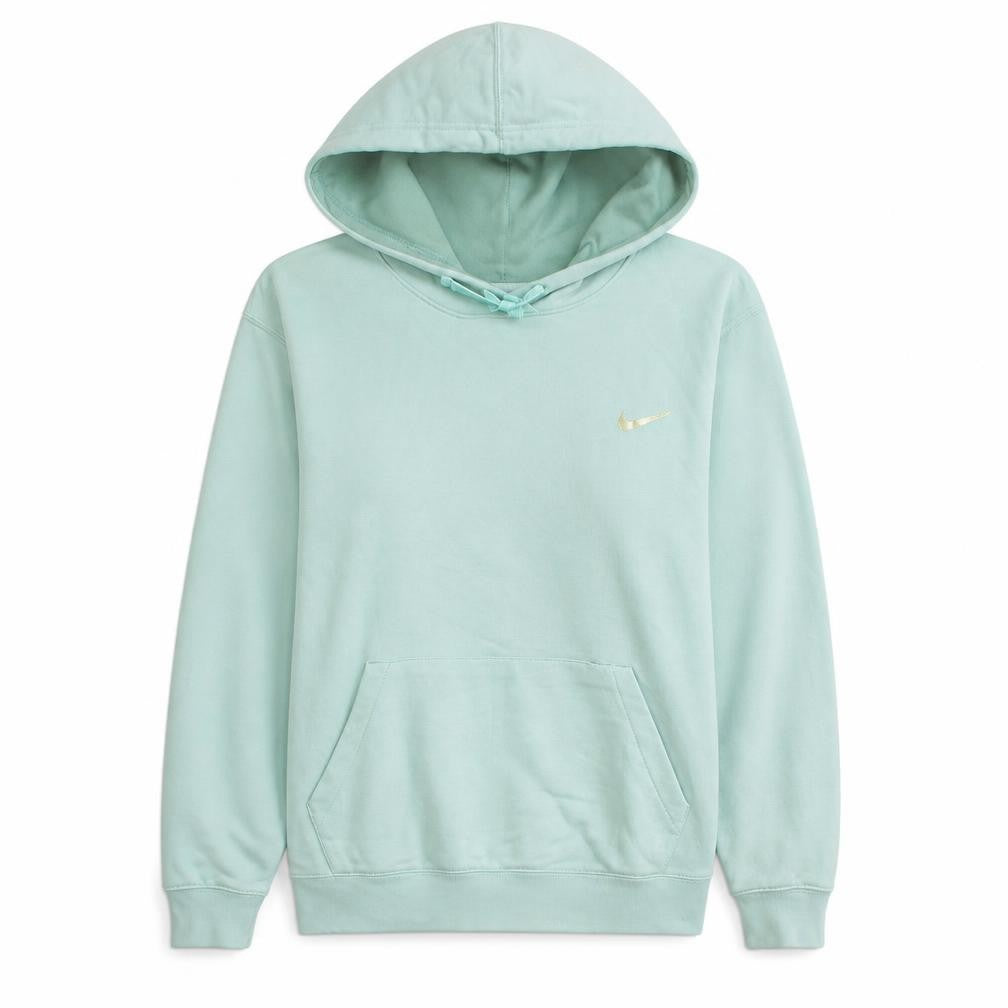 Front view of Nike Women Mint Green Pullover Hoodie, size M, Cotton Blend