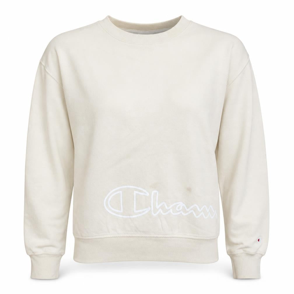 Front view of Champion Women Beige Large Pullover Sweatshirt with Logo Print