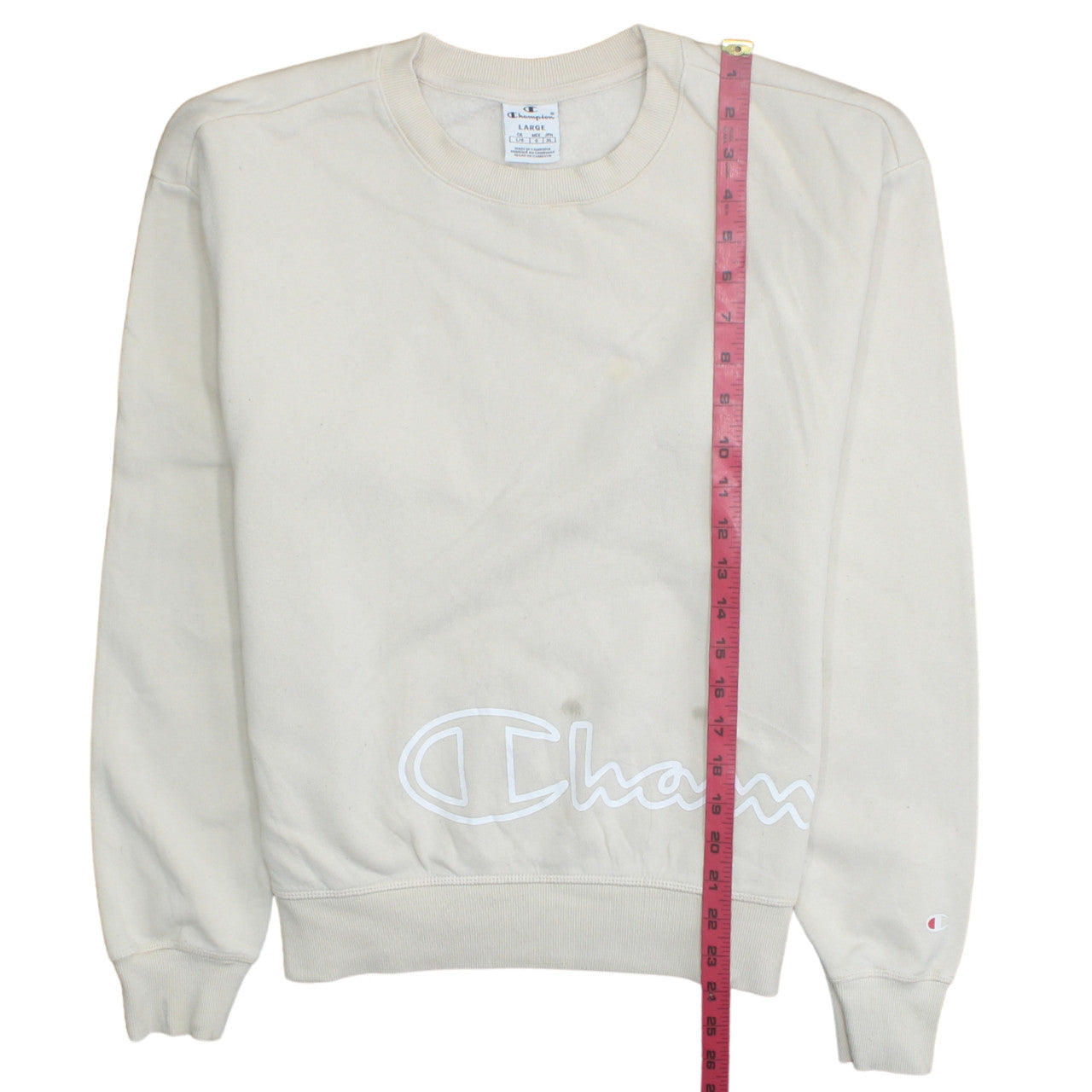Champion Women Beige Large Pullover Sweatshirt with Logo Print