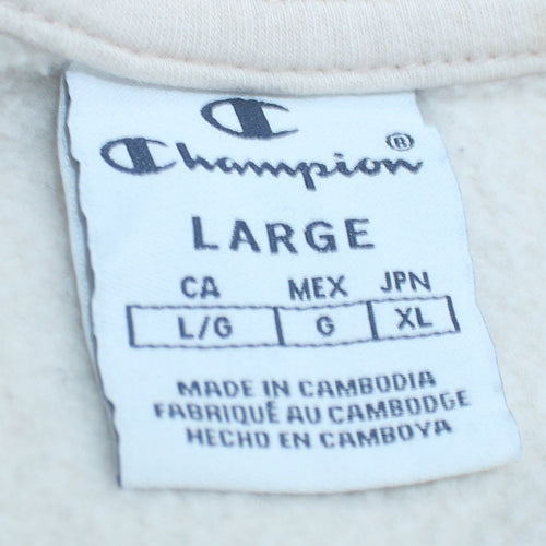 Champion Women Beige Large Pullover Sweatshirt with Logo Print
