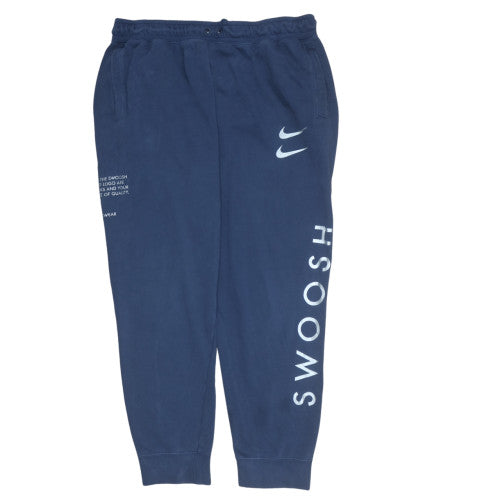 Nike Men's Blue Swoosh Fleece Sweatpants L Logo Tapered Fit
