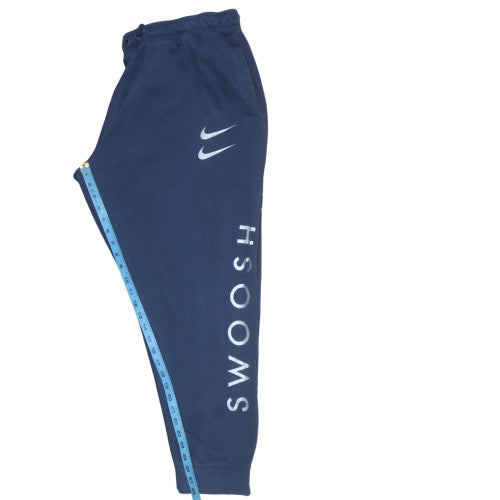 Nike Men's Blue Swoosh Fleece Sweatpants L Logo Tapered Fit