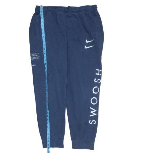 Nike Men's Blue Swoosh Fleece Sweatpants L Logo Tapered Fit