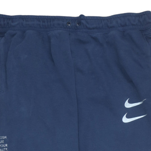 Nike Men's Blue Swoosh Fleece Sweatpants L Logo Tapered Fit