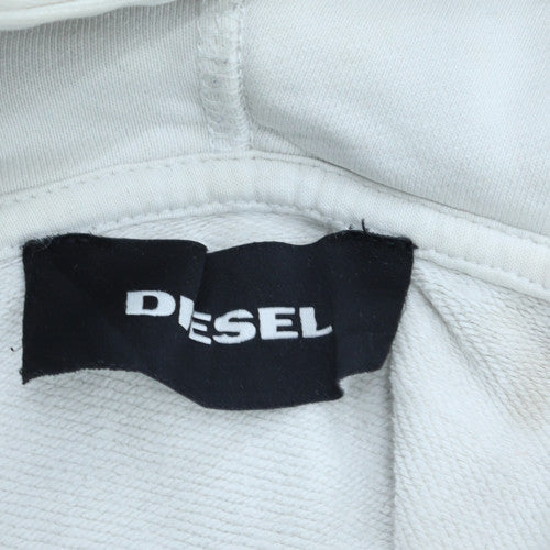 Diesel Men's White Pullover Hoodie Size L Graphic Logo Sweatshirt