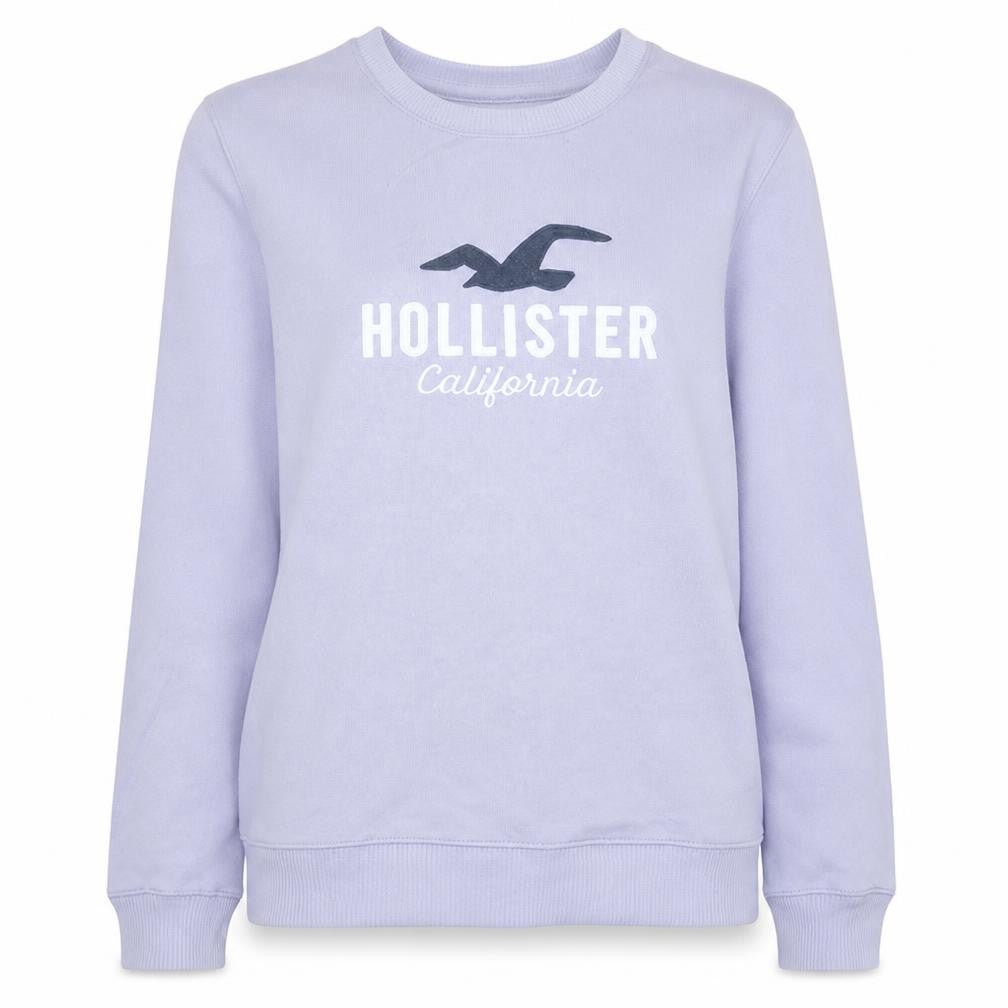 Front view of Hollister Women Purple Logo Pullover Sweatshirt L Cotton Blend