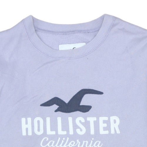 Hollister Women Purple Logo Pullover Sweatshirt L Cotton Blend