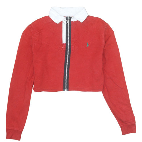 Ralph Lauren Women's Red Cropped Long Sleeve Polo Top S