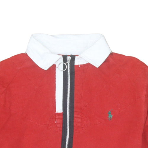 Ralph Lauren Women's Red Cropped Long Sleeve Polo Top S