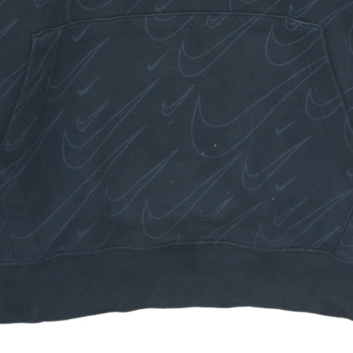 Nike Mens Black Pullover Hoodie Medium Graphic Print Cotton Blend