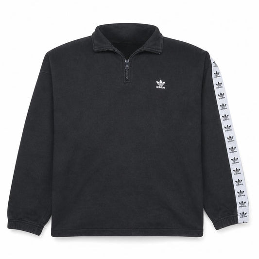 Front view of Adidas women’s black 1/4 zip sweatshirt, size UK 16, cotton blend