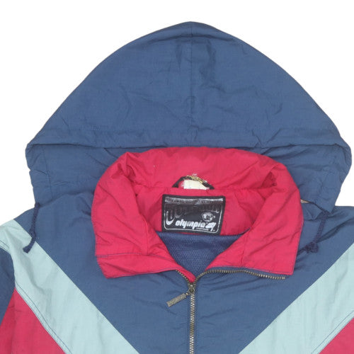Outdoor Olympias Men's Blue Red 90s Windbreaker Hooded Jacket L