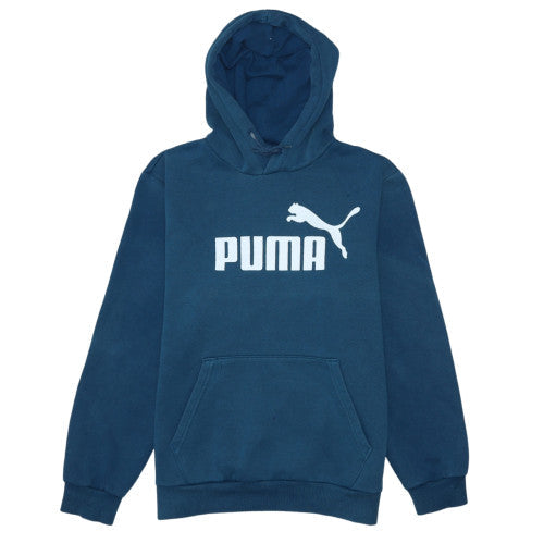 Puma Men Blue Pullover Hoodie Medium Logo Sports Fleece Sweatshirt