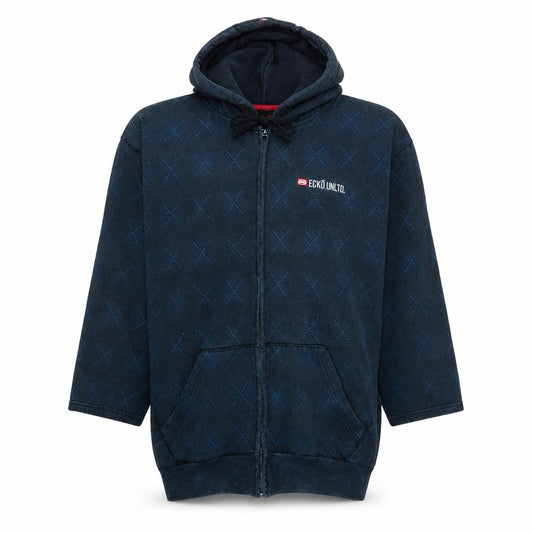 Front view of Ecko Unltd men’s blue full zip hoodie, size L, regular fit