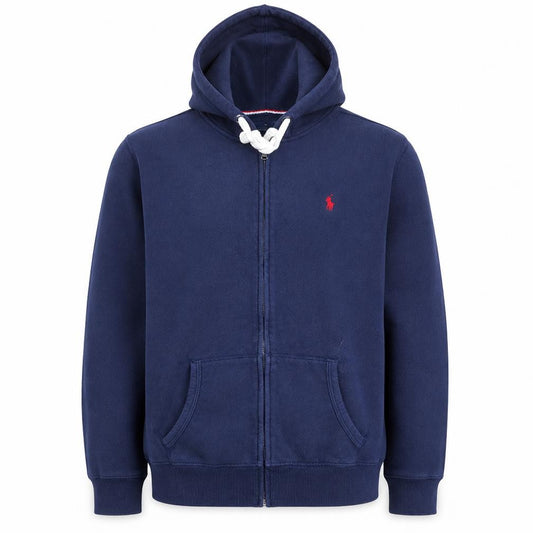 Front view of U.S. Polo Assn. Men Blue XL Full Zip Hoodie Fleece Logo Sportswear