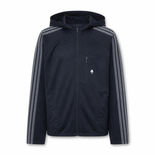Front view of Adidas boys’ black full zip hoodie m medium fleece activewear jacket