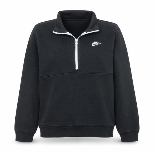 Front view of Nike Women’s Black 1/2 Zip Sweatshirt M Cotton Blend Sportswear