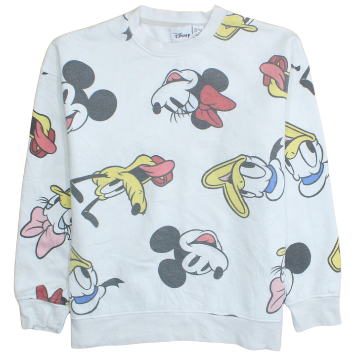 Disney Women White Mickey & Friends Crew Neck Pullover Sweatshirt Size S