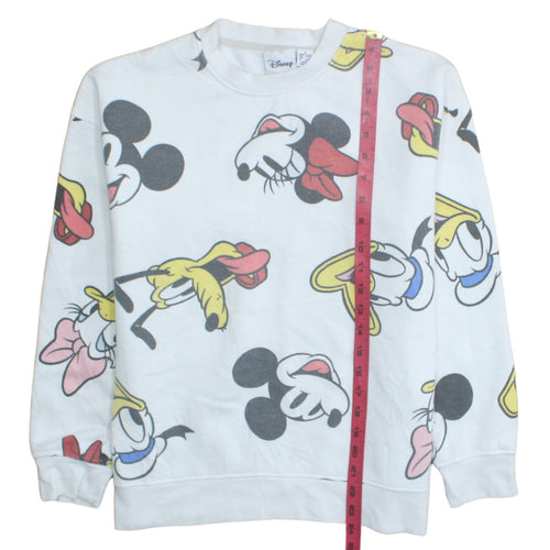 Disney Women White Mickey & Friends Crew Neck Pullover Sweatshirt Size S