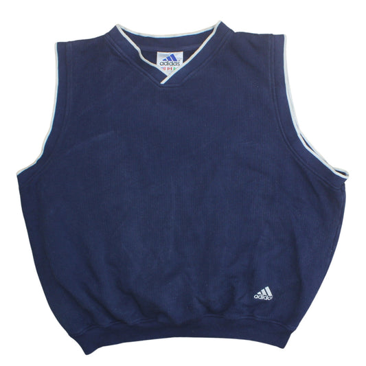 Adidas Men's Blue Cotton Sleeveless V-Neck Sports Vest L